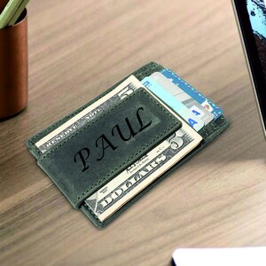 Groomsmen Hecho a mano Magnet Billetera de bolsillo frontal minimalista, elegante recortador de dinero, billetera de cuero de vaca para hombres
