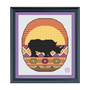 Echoes of South Africa, Rhino Counted Cross Stitch Pattern, African, Geometric Design, Xstitch Chart, Autumnal, Fall, PDF instant download