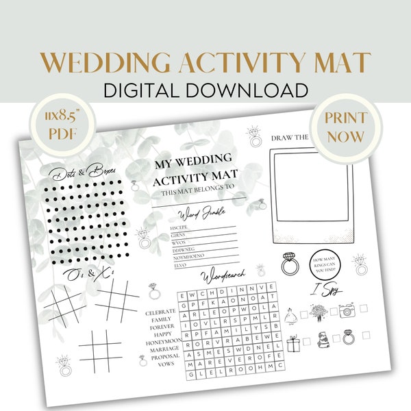 Sage Wedding Activity Coloring Book for Kids, Instant Download Digital Kids Wedding Activity Pack, Wedding ideas, keep children entertained