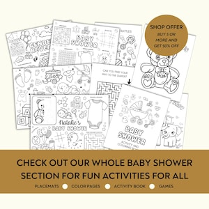 Baby Shower Printable Placemat Activity, Baby Shower placemat, Printable Baby Shower coloring for kids, Baby Shower kids games color page image 4