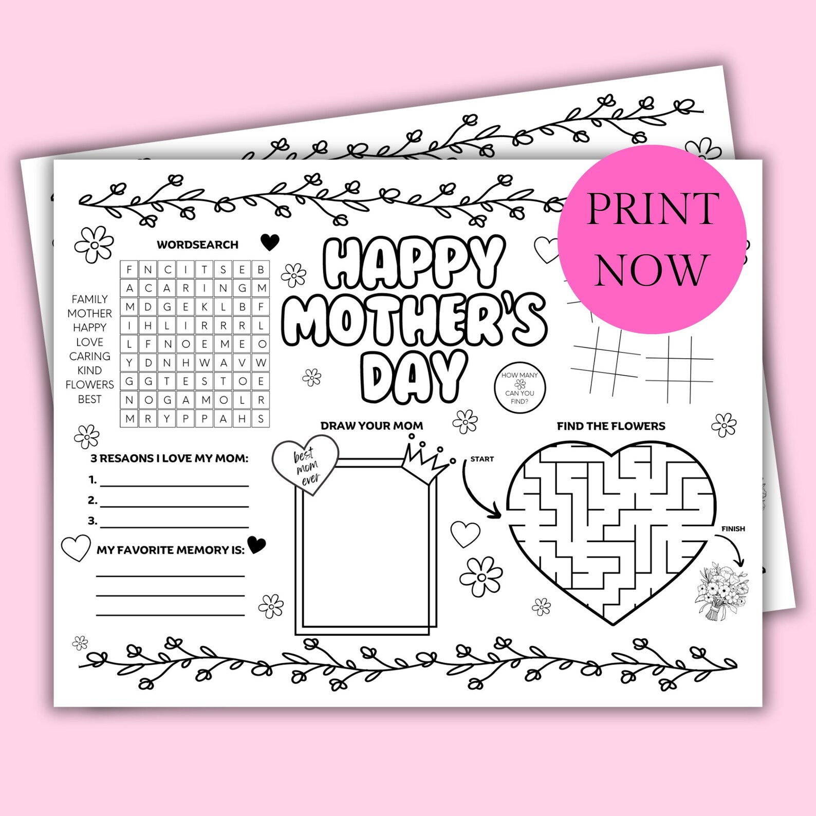 Mothers Day Printable Placemat Activity, Mothers Day Placemat ...