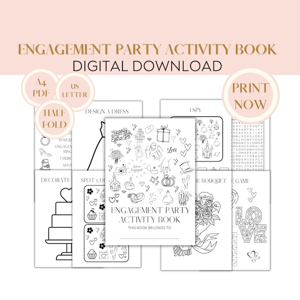 Engagement Party Activity and Coloring Book for Kids, Instant Download Kids Wedding Activity Pack, Wedding ideas, keep children entertained