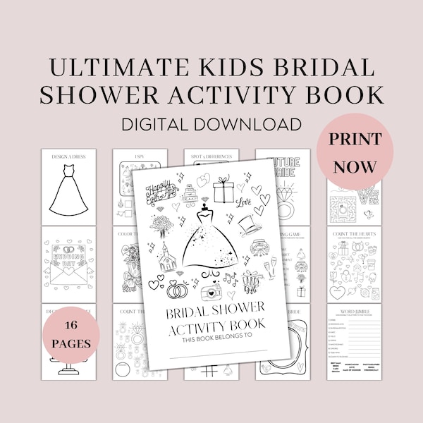 Bridal Shower Activity and Coloring Book for Kids, Bridal shower games, wedding shower activity, Wedding ideas, Bridal shower coloring