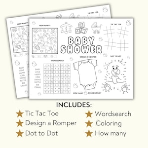 Baby Shower Printable Placemat Activity, Baby Shower placemat, Printable Baby Shower coloring for kids, Baby Shower kids games color page image 2