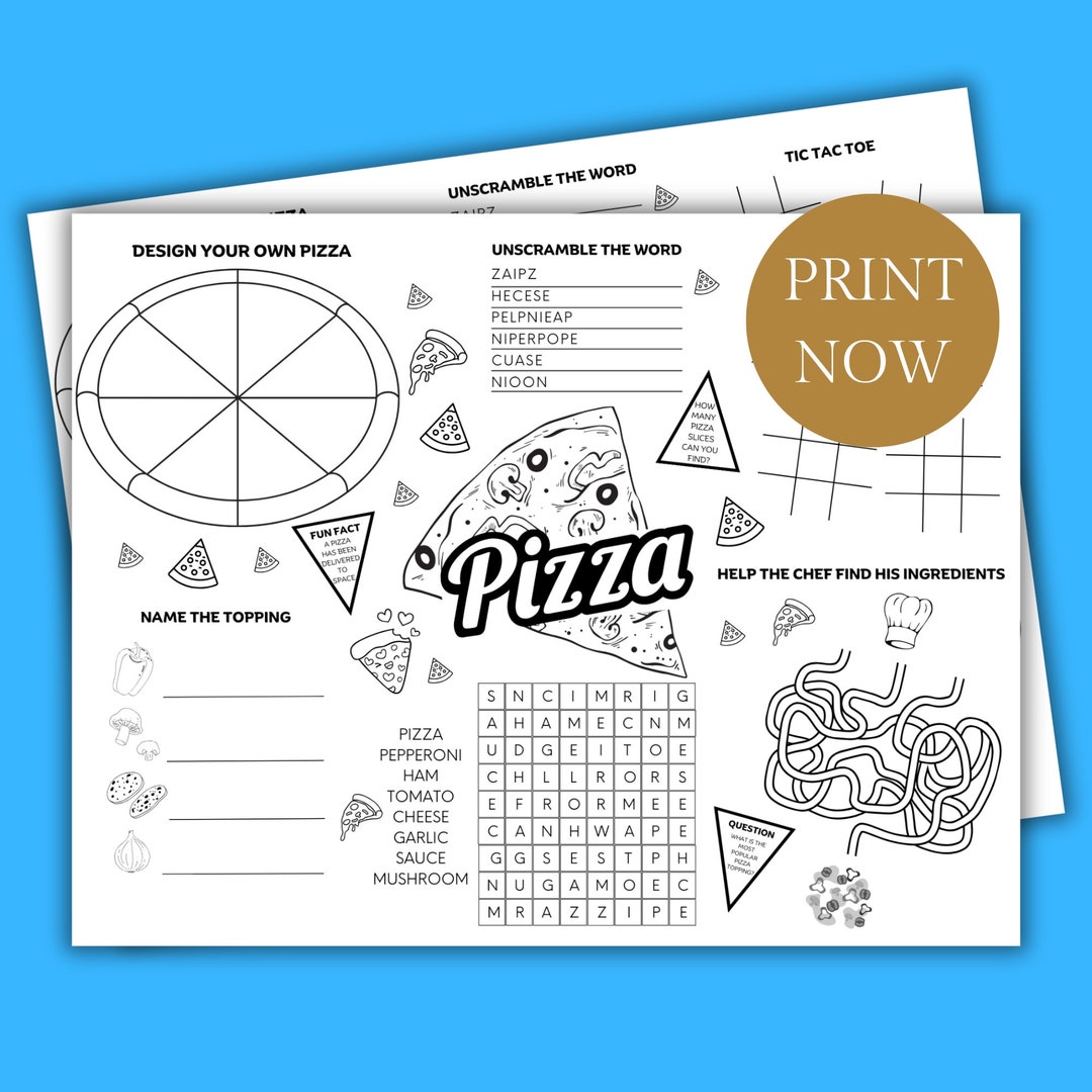 Pizza Themed Kids Placemat, Printable Pizza Digital Download Color ...