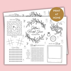 Personalized Kids bridal shower game, kids bridal shower activity fun, bridal shower entertainment placemat, bridal shower favor color sheet