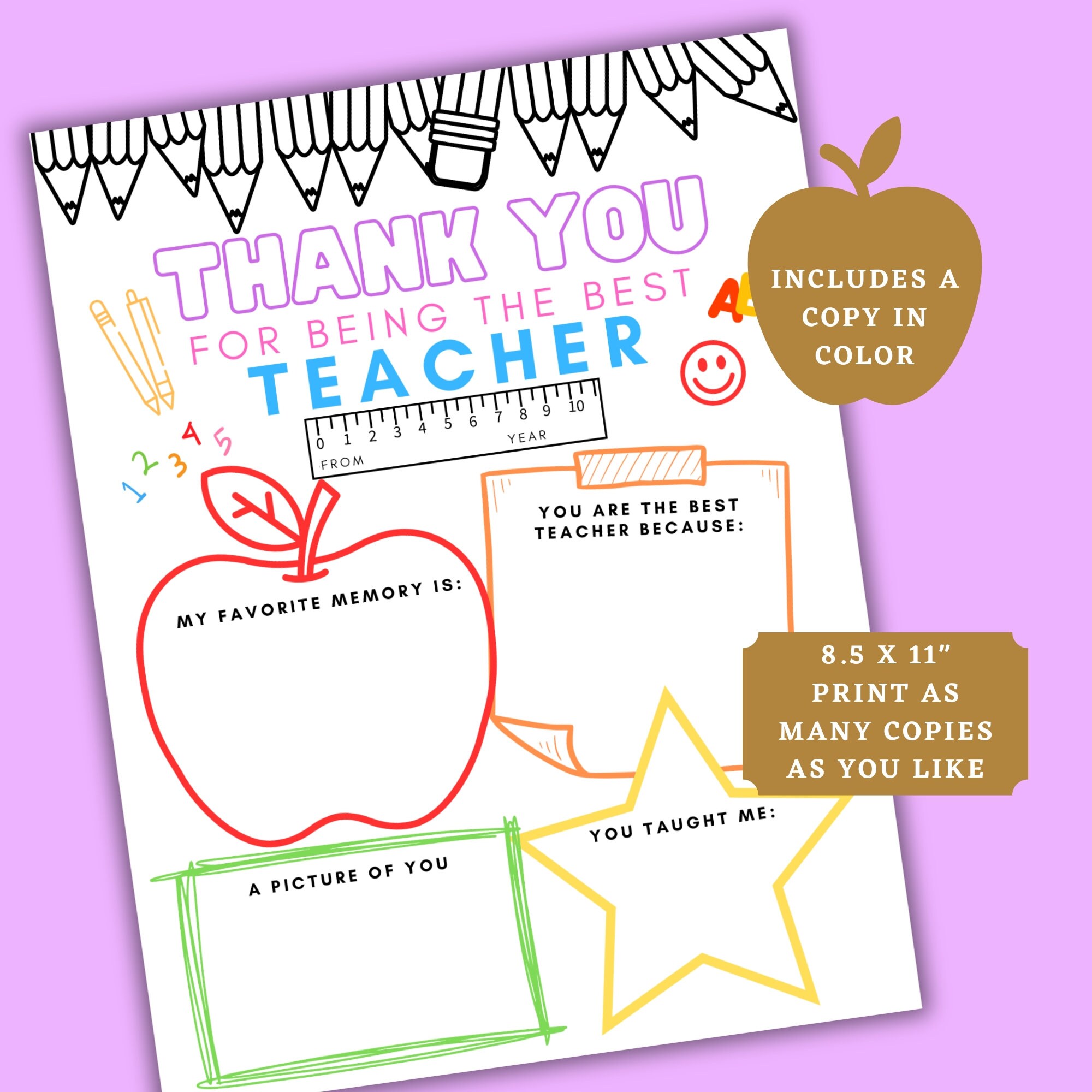Thank You for Being the Best Teacher Printable, Teacher Appreciation ...
