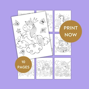Unicorn Coloring Book, Printable Kid Unicorn Coloring Pages, Magical Fantasy Unicorn color Pages, cute Unicorn Birthday Party theme Activity
