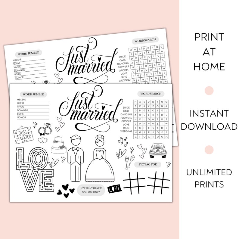 Kids Wedding Day Activity Mat Printable Wedding Placemat - Etsy