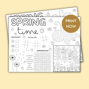 Spring time Activity placemat for kids, Spring worksheet for children, Instant Digital Download, Spring entertainment, Spring Kid Printable