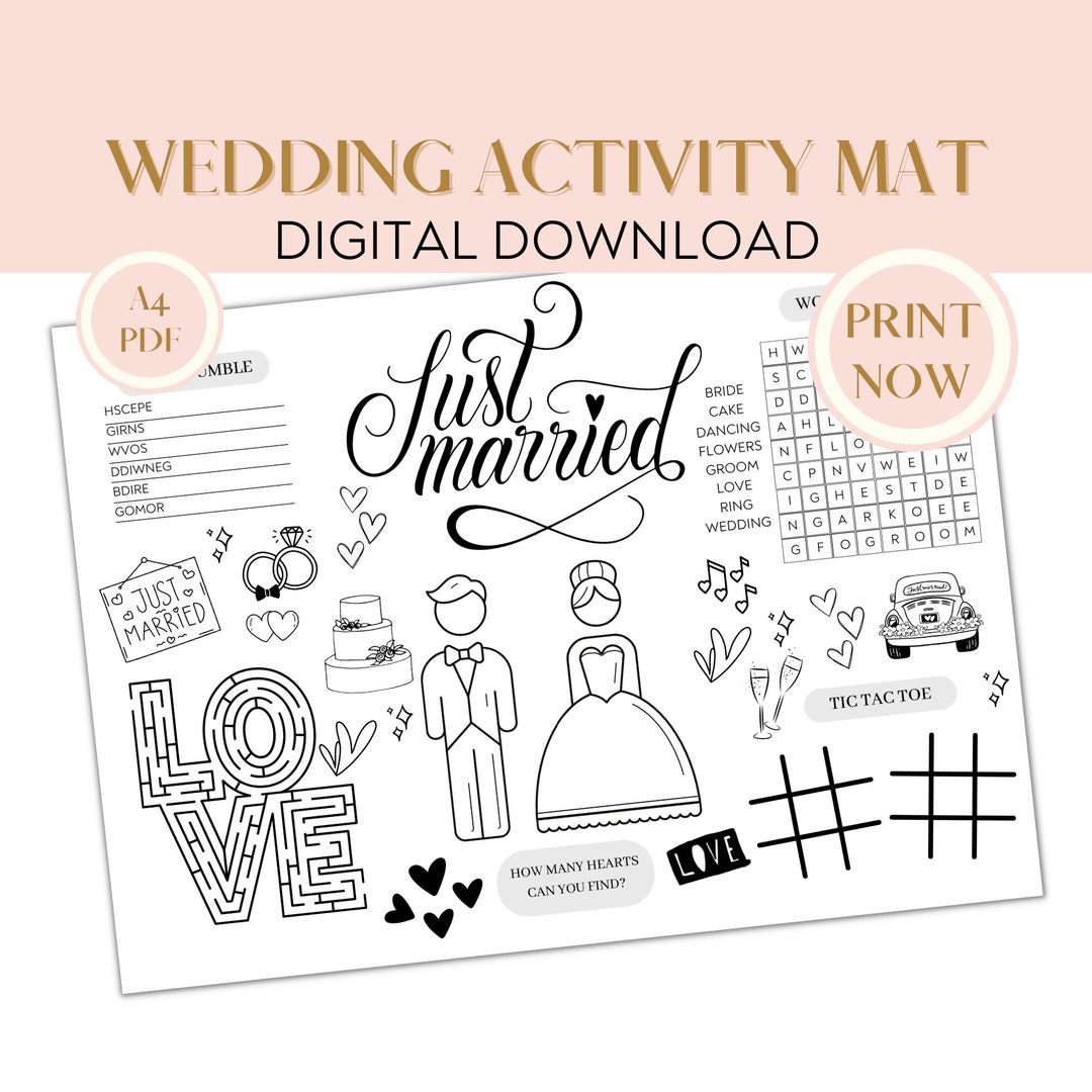 Kids Wedding Day Activity Mat, Printable Wedding Placemat, Wedding ...