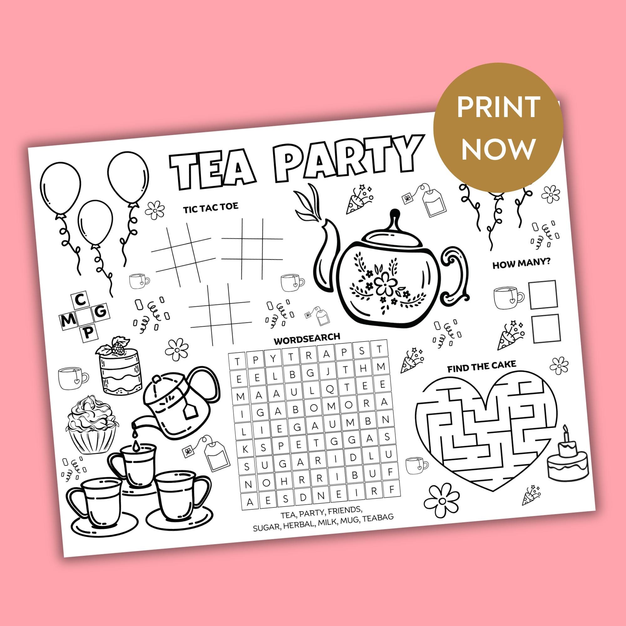 Tea Party Activity and Color Placemat, Printable Tea Party Activity ...