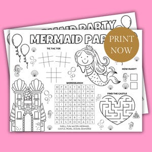 Mermaid party activity and color placemat, printable mermaid birthday activity, kids under the sea party fun, Mermaid themed party favor