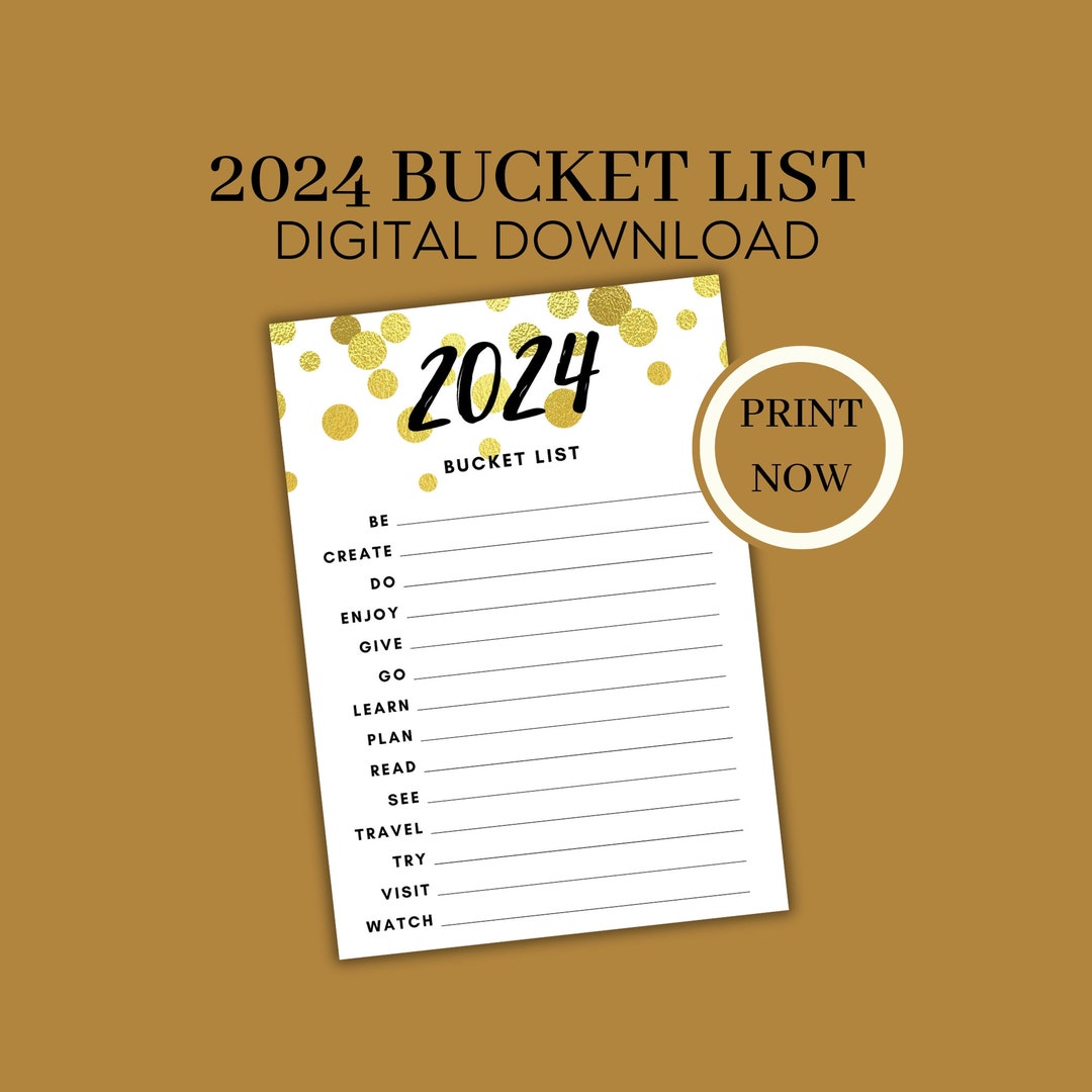New Year's Bucket List Printable, 2024 Bucket List, New Year's Activity