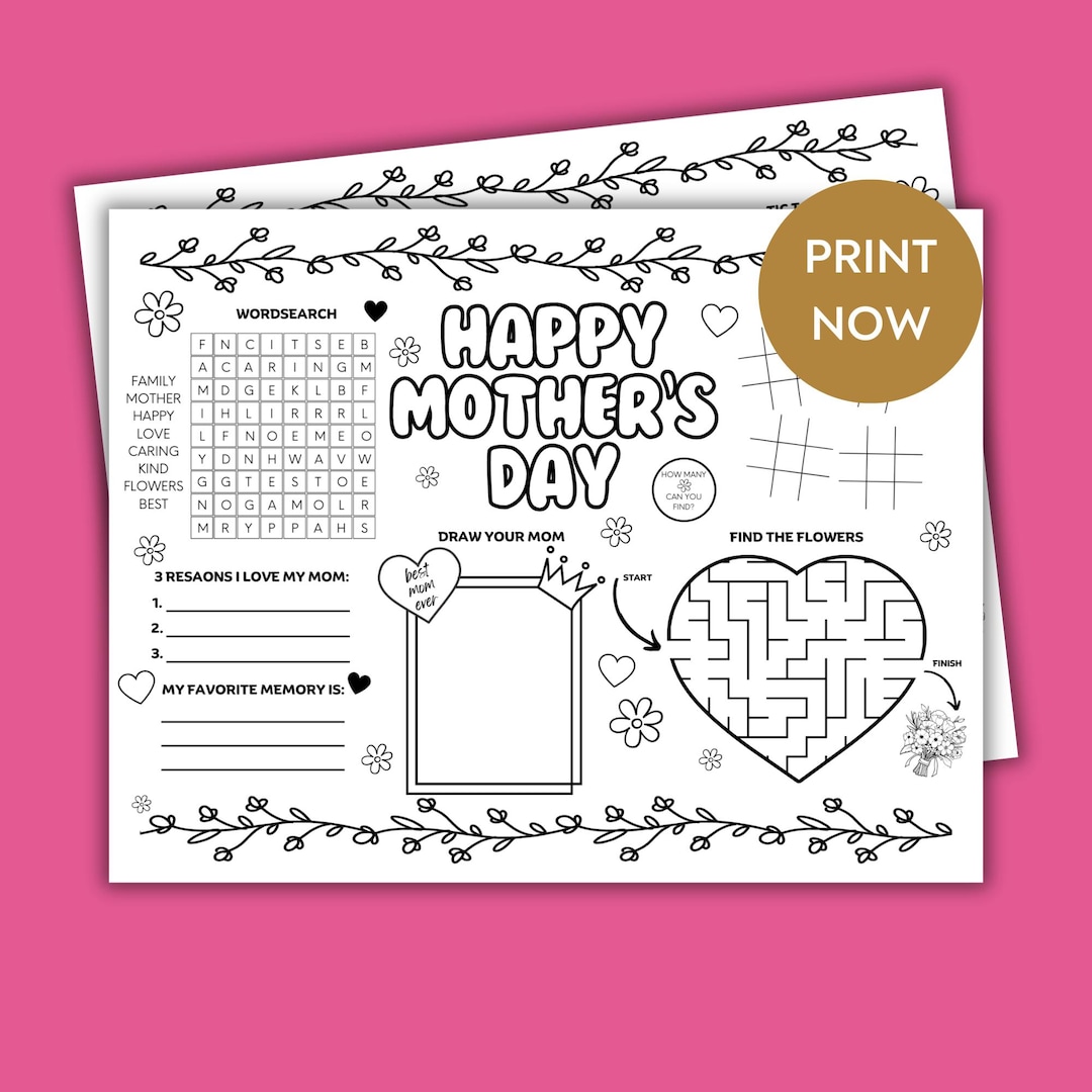 Mothers Day Printable Placemat Activity, Mothers Day Placemat ...