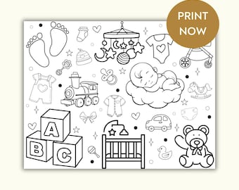 Baby Shower Printable color Activity, Baby Shower color sheet, Printable Baby Shower coloring for kids, Simple Baby Shower kids color page