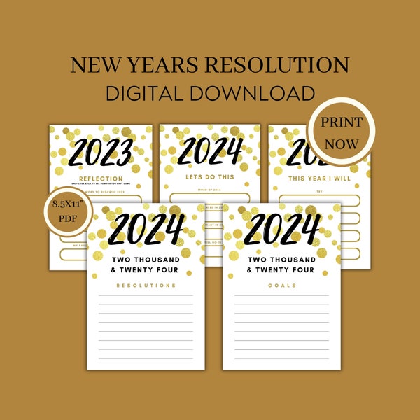 New Year's Printables 2023 Reflection, 2024 Goals and Resolutions, New Year's Activity Family New Years Ideas Review Cards Time Capsule NYG1