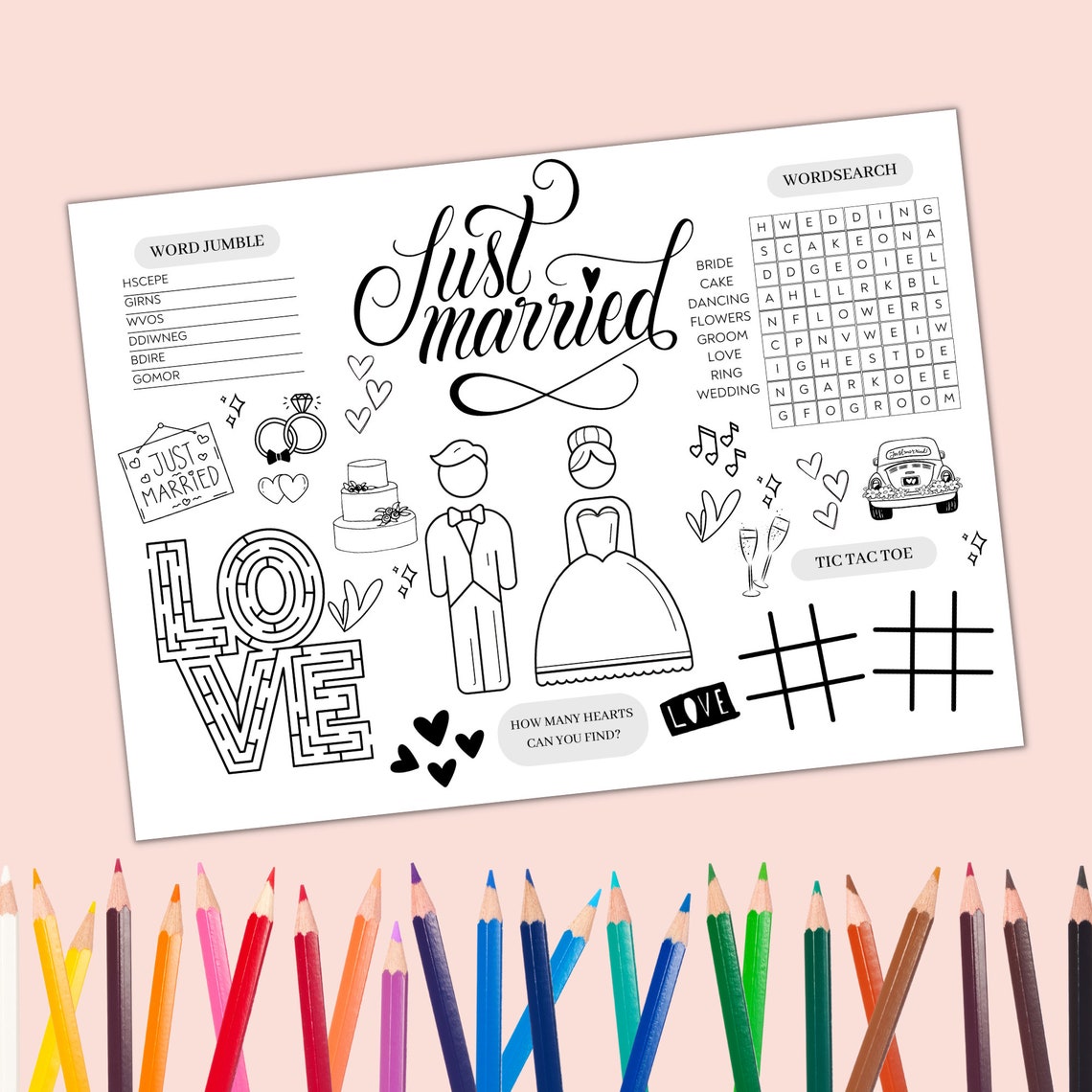Kids Wedding Day Activity Mat, Printable Wedding Placemat, Wedding Entertainment for Children ...