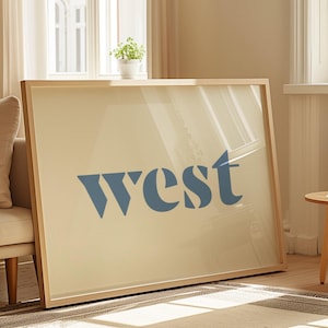 Impression typographique de la côte ouest : oeuvre d&#39;art murale bleu audacieux (téléchargement numérique)