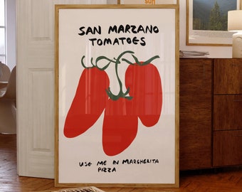 San Marzano Tomatoes Art Print, Maximalist Art, Trendy Kitchen Wall Art, Wall Decor, Large Printable Art, Hand Drawn Red Bold Modern Tomato