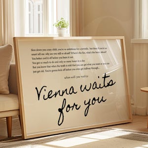 Vienna Lyrics Digital Download Print, Wall Decor, Large Printable Art, Landscape, Vienna Waits for You Song Lyrics Type Billy Joel Print
