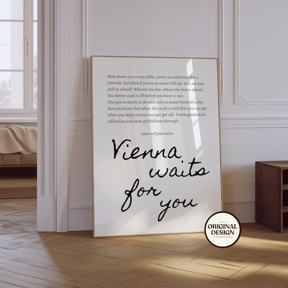 Billy Joel Vienna Lyrics Print: Downloadable Wall Art (PDF & JPG Files)