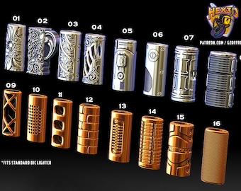 Surtido de fundas para encendedores impresas en resina 3D