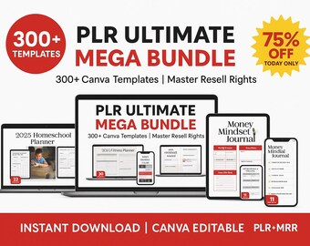 300+ Canva Planner Templates Mega Bundle PLR with Master Resell Rights (Digital Download)