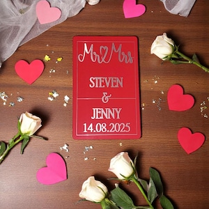 Carte de mariage personnalisée en métal - Cadeau d'anniversaire de Mr et Mme personnalisé - Souvenir gravé au laser avec noms et date - Design moderne