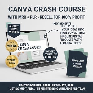 Canvas snabbkurs i AI-design: Utbildning i digital produkt med MRR+PLR-rättigheter för passiv inkomst