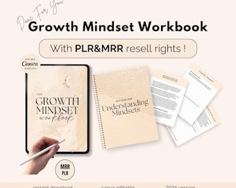 Growth Mindset Workbook Canva Template PLR MRR Resell Rights Digital Download Self Help Journal