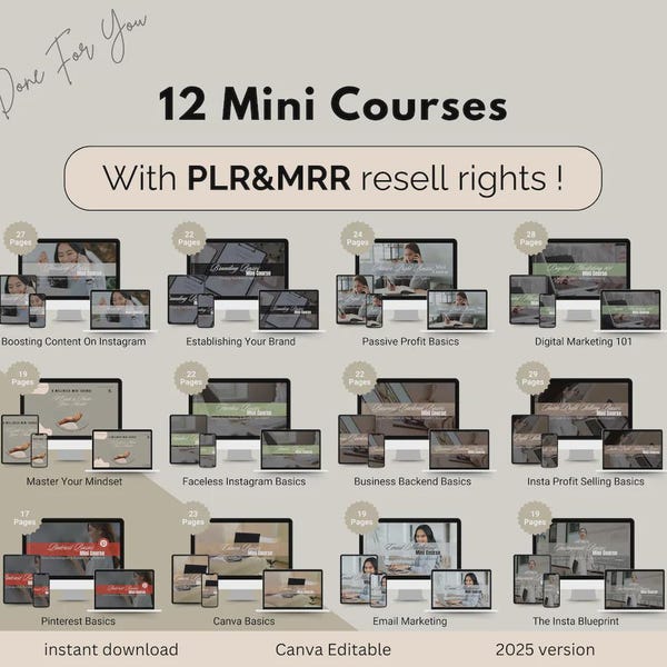 Digital Marketing Course Bundle | 12 Instagram Canva Templates PLR MRR Business Growth Content