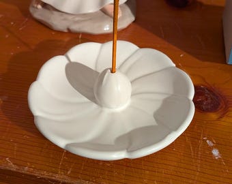 Minimalist White Ceramic Incense Holder | Lotus Style Incense Burner | Meditation & Altar Decor
