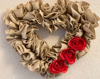 Valentine Wreath | Burlap Heart Wreath | Pink Burlap | Door Hanger