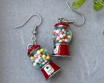 Candy Bubblegum Machine Novelty Earrings, Dangling Food Bubblegum Jewelry, Candy Food Earrings, Colorful Food Earrings, Mother's Day Gift