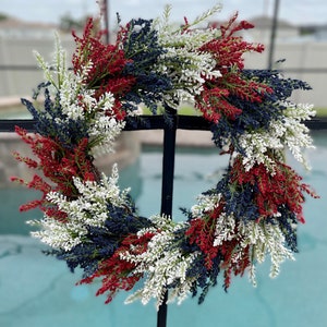 Patriotic Wreath, Red, White, and Blue Berry Wreath for Front Door, 4th of July Summer Outdoor Decor, Independence Day Americana Wall Accent