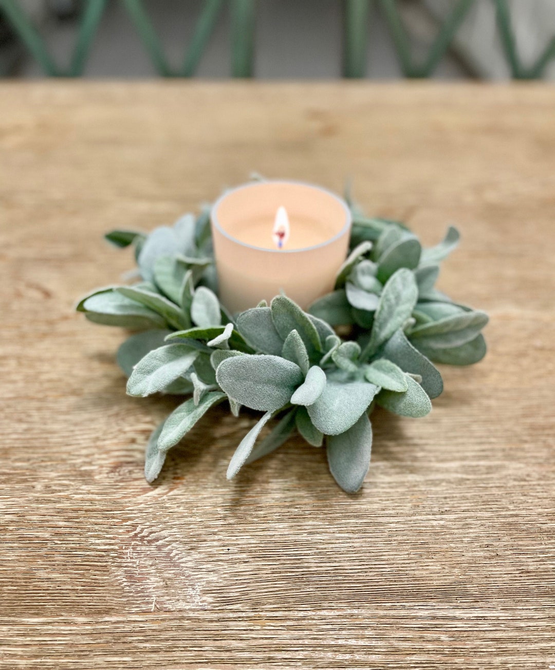 Lambs Ear Candle Wreath, Greenery Candle Ring, Year Round Table Decor