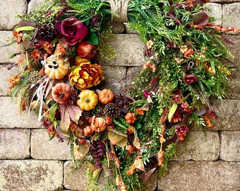 Couronne De Porte D'Automne - 45 Cm - Décor Citrouilles, Feuilles D'Érable, Baies - PVC - Pour Thanksgiving, Halloween, Décoration Intérieure/Extérieure