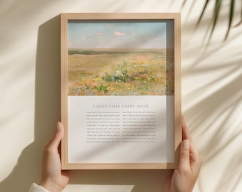 J'ai besoin de toi à chaque heure, affiche murale vintage inspirée d'un hymne, décor floral pastel du désert
