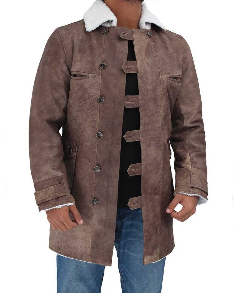 Men's Hardy Vintage Brown Leather White Shearling Coat - Etsy