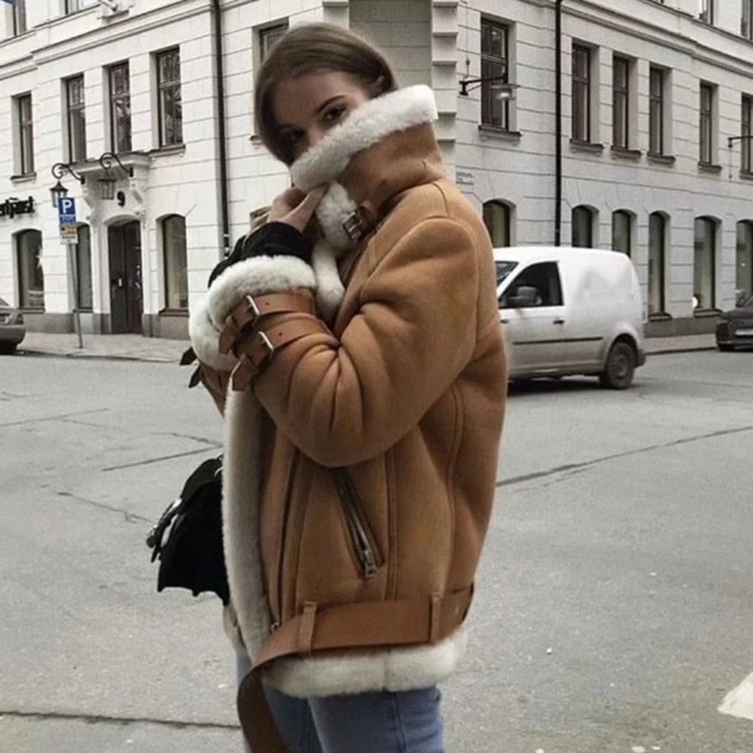 Women Brown Suede Shearling Jacket Handmade Suede Fur Jacket - Etsy