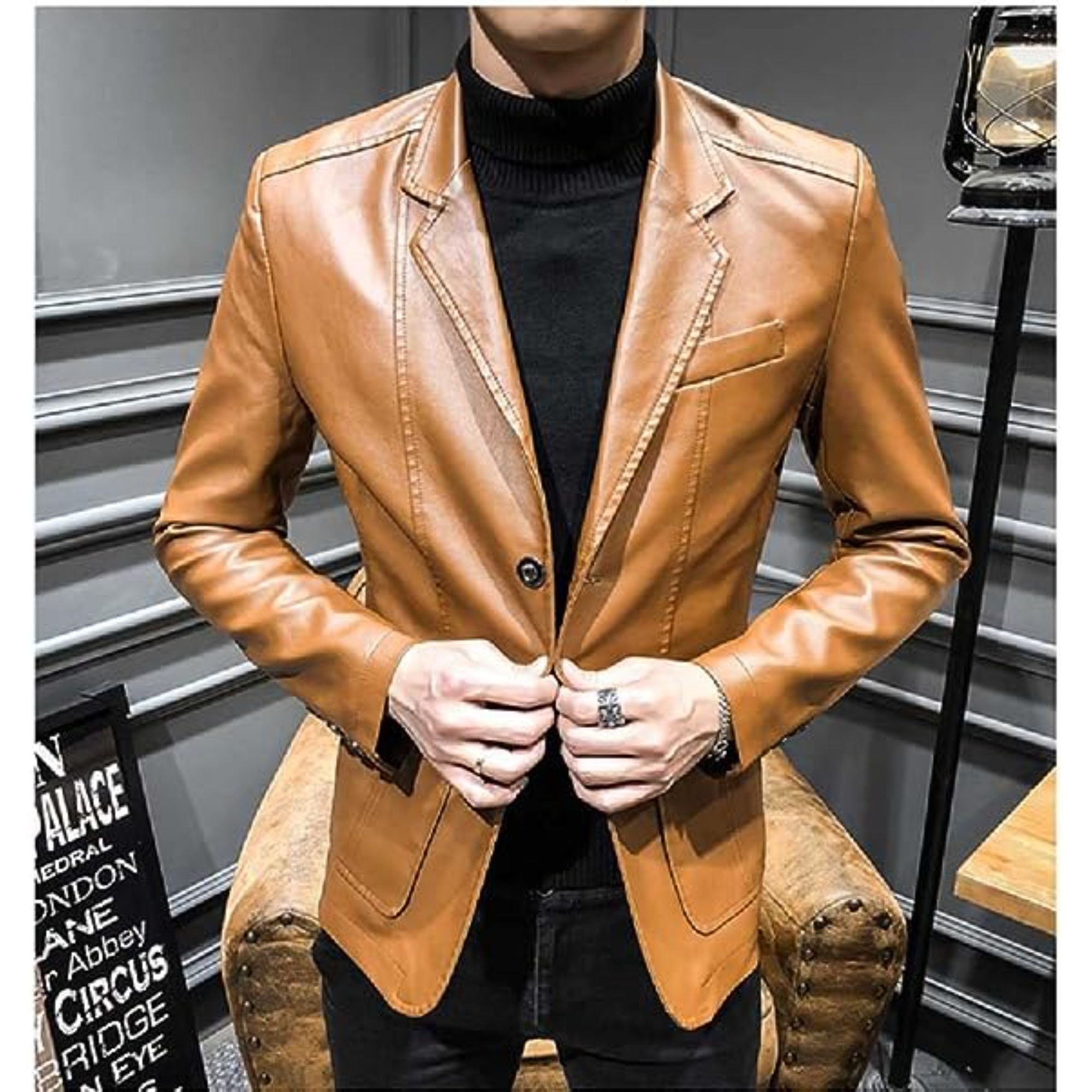 Men's Slim Fit Tan Brown Leather Blazer Handmade Tan Etsy