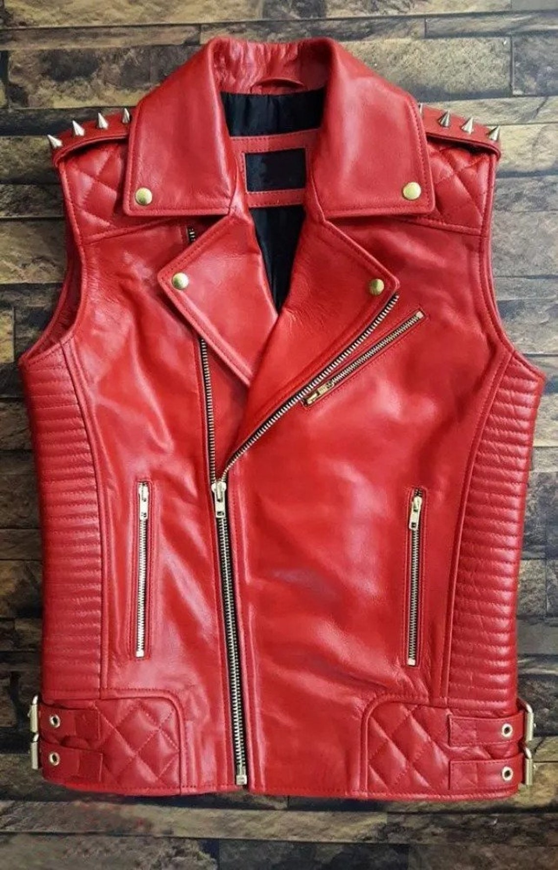 New Mens Red Leather Vest Biker Leather Vest Jacket Red Etsy