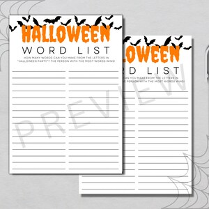 Jeu d’Halloween imprimable, Jeu de liste de mots, Jeu de fête d’Halloween, Jeux amusants d’Halloween pour les enfants, Activité d’Halloween, Fête d’Halloween, jeux