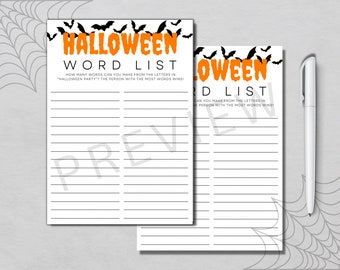 Halloween Game printable, Word list game, Halloween Party Game, Halloween fun games for kids, Halloween activity, Halloween Party, games