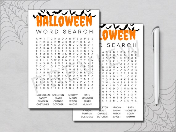 Halloween Printable Word Search Halloween Kids Activity Word - Etsy