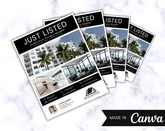 Real Estate Flyer Template, Property Listing, Open House Marketing, Realtor Canva Template, Just Listed Flyer, Modern Real Estate Design