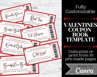 Paren couponboek, Love coupons sjabloon, bewerkbare canva sjabloon, jubileum coupons, Love coupon boek digitale download, script lettertype