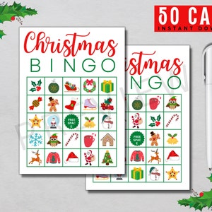 Cartões de bingo de Natal para impressão, divertido jogo de festa de Natal, jogos de Natal para adultos, jogos de Natal para crianças, atividades de Natal