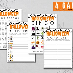 4 Paquete de juegos de Halloween, Juegos de fiesta de Halloween, Juego de Halloween imprimible, Juegos de Halloween para niños, Juegos de fiesta de Halloween, Diversión de Halloween